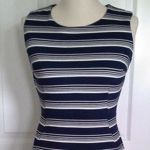 Lands End Ponte Sheath Dress Deep Sea Multi Stripe